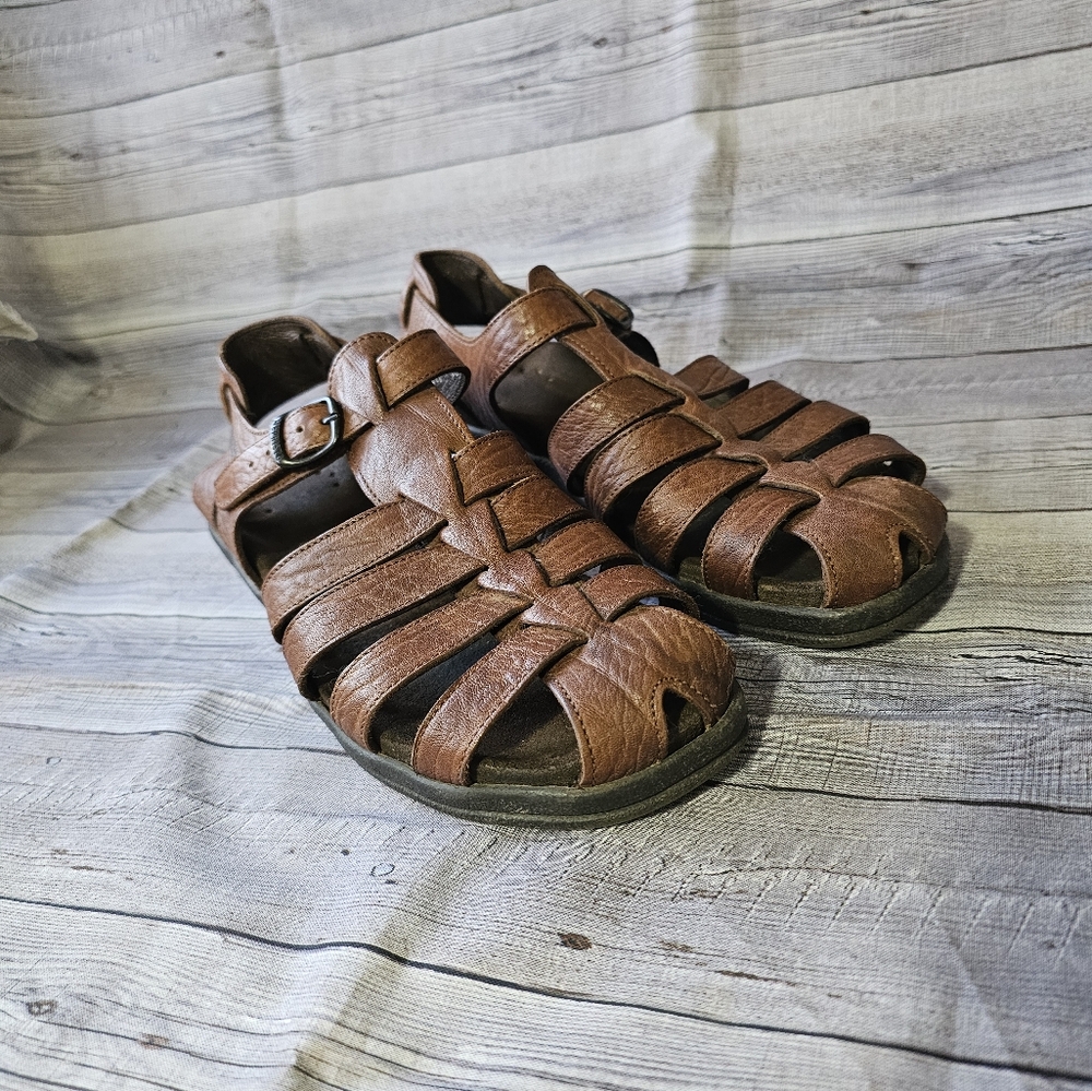 Mephisto Brown Leather Strappy Comfort Sandals - Picture 2 of 12